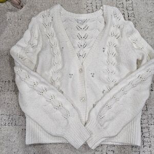 Abercrombie White Knit Cardigan With Embellishments